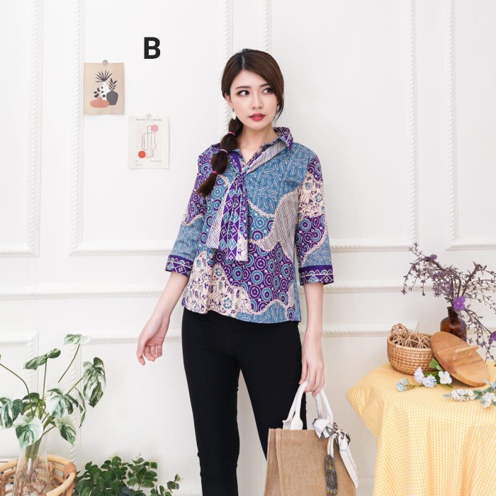 Jual BATIK WANITA Blouse Batik B6398 Lengan 3/4 / Baju Atasan Wanita ...