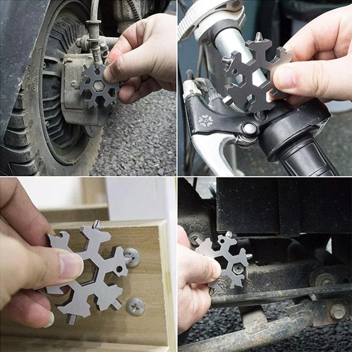 Portable Multi Snowflake Shape Wrench Gantungan Kunci 18 in 1 Snowflake Multifungsi Serbaguna Survival 18in1