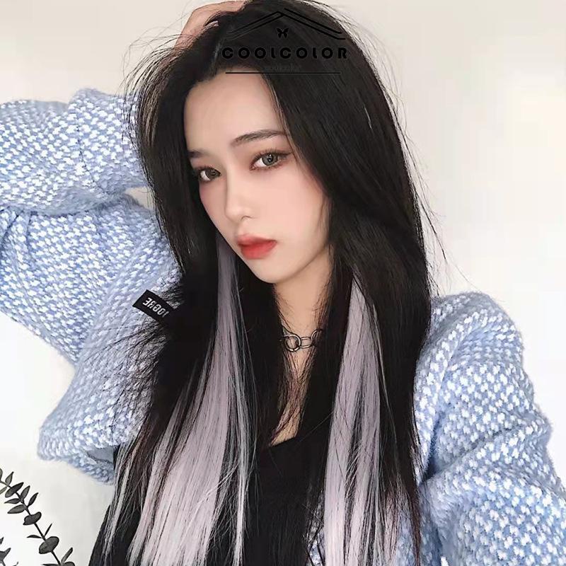 COD❤️Potongan Rambut Warna  Potongan Wig Rambut Lurus  Dapat dikeriting dan meniup ekstensi rambut satu potong- cl