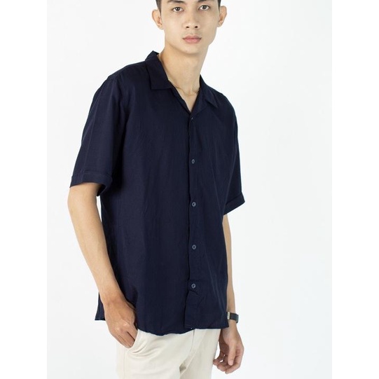FortKlass Rayon Polos Navy Kemeja Polos Pria Lengan Pendek Kasual Cowo - L