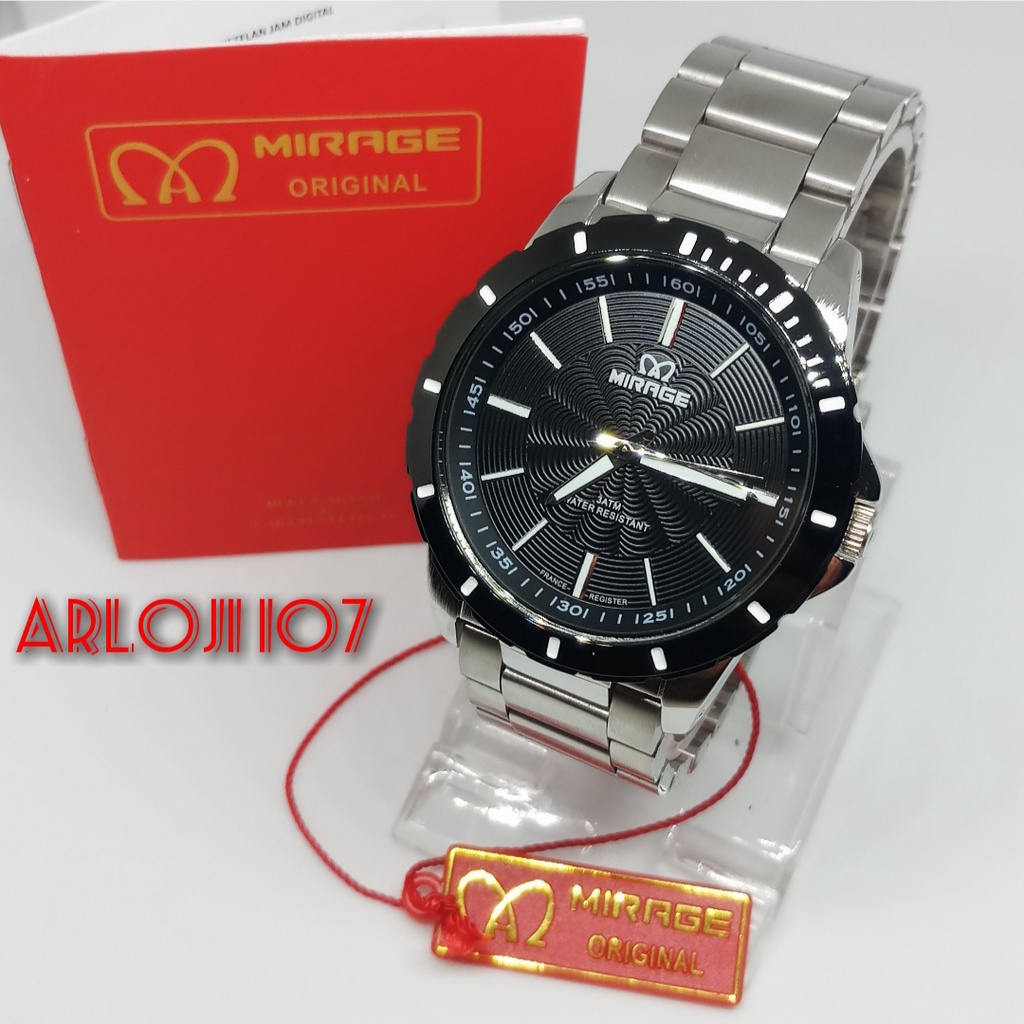Jam Tangan Pria Mirage BRP-M 8549 Silver Plat Hitam Original