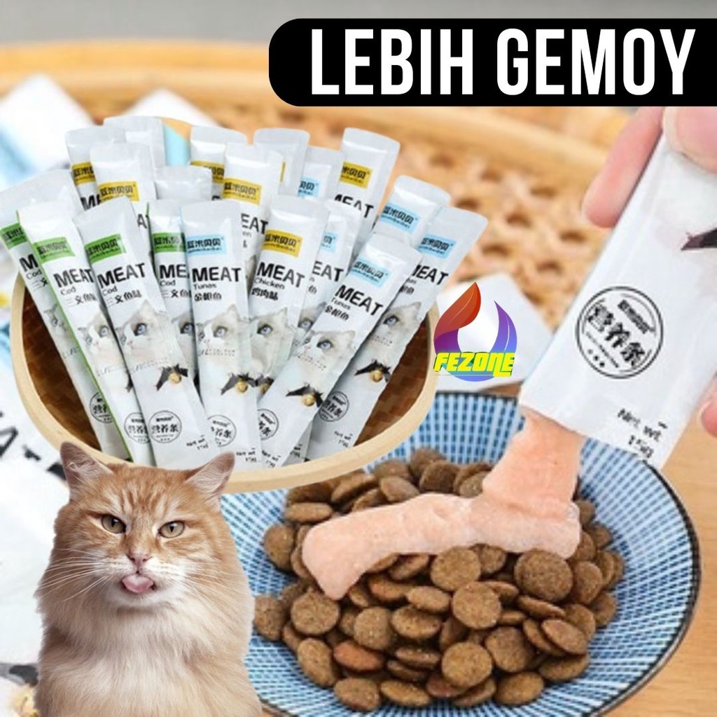 Camilan Kucing Snack Kucing MEAT 15g Penggemuk Bergizi Cat Sick Makanan Hewan FEZONE