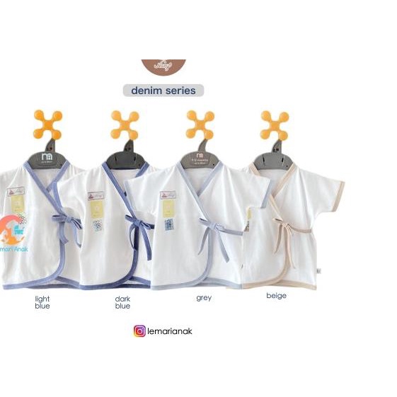 NARY 3pcs Baju Kimono Pendek Newborn (DENIM SERIES) - LghBlDrkBluGrey