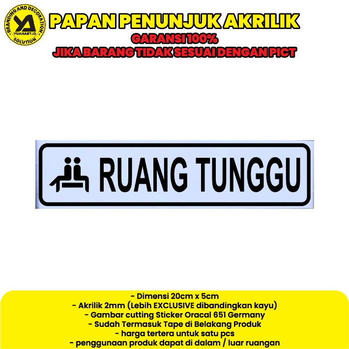 

papan akrilik ruang tunggu stiker peringatan label acrylic sticker pintu rumah sekolah kantor ruangan custom