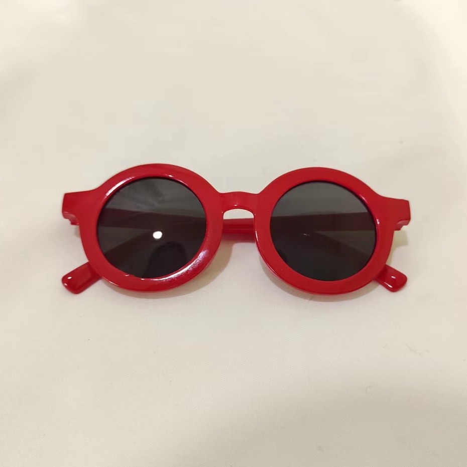Kacamata Hitam Bingkai Bulat Anti Ultraviolet Anak/Laki-Laki Perempuan Fashion Import-Merah