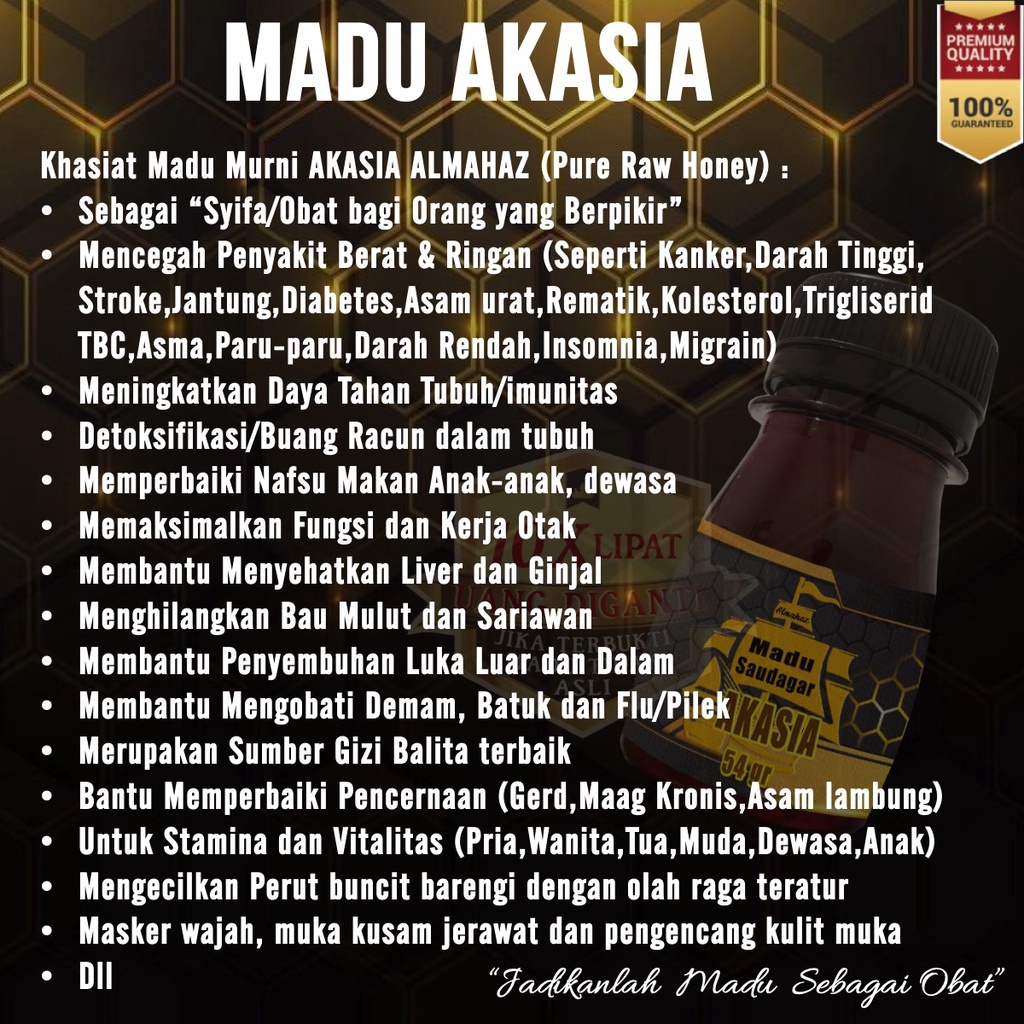 Madu Asli Akasia Murni Alami Grade A Row Honey Madu Saudagar