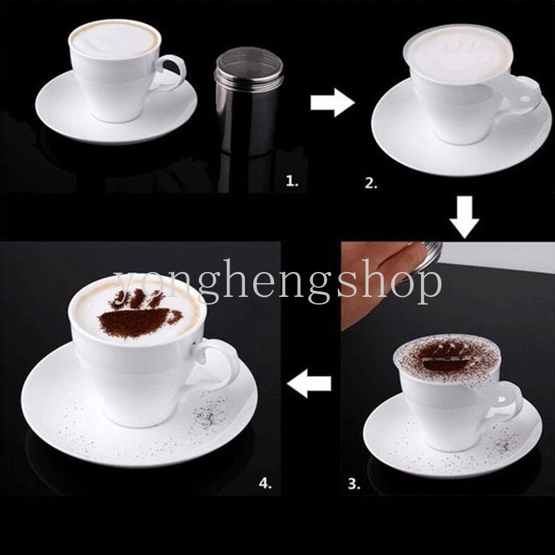 16pcs / set Cetakan Stensil Template Kopi Cappuccino Latte Untuk Dekorasi Kue