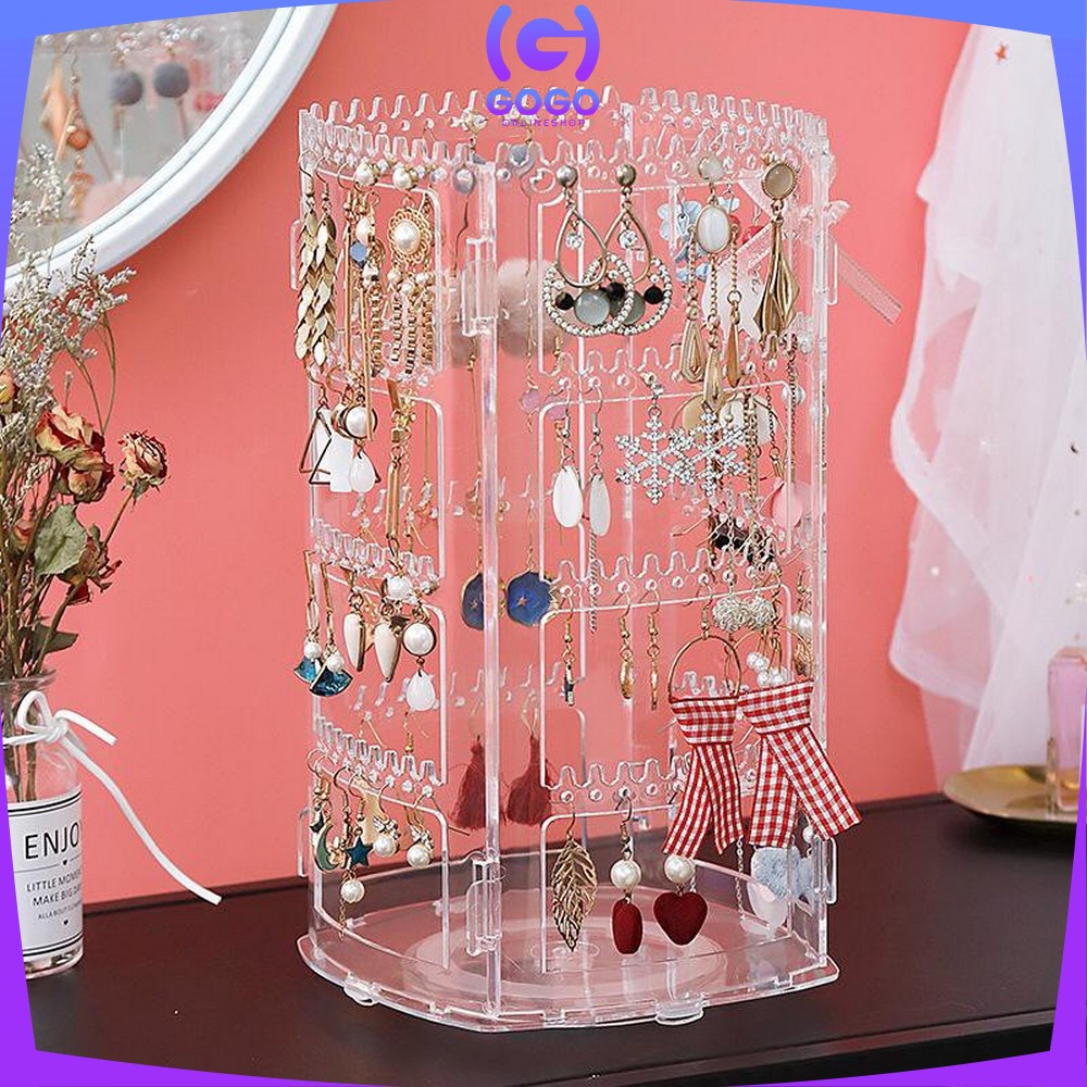 GOGO-K20 Rak Anting Acrylic Putar 360 Derajat Rak Penyimpanan Perhiasan Kalung Rak Organizer Impor