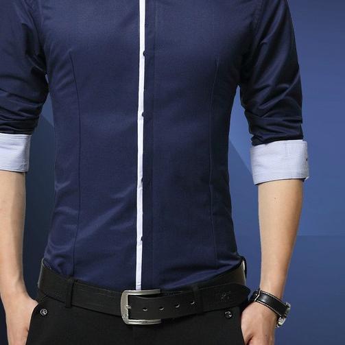 [hnm dongker OT] kemeja Pria katun stretch biru dongker