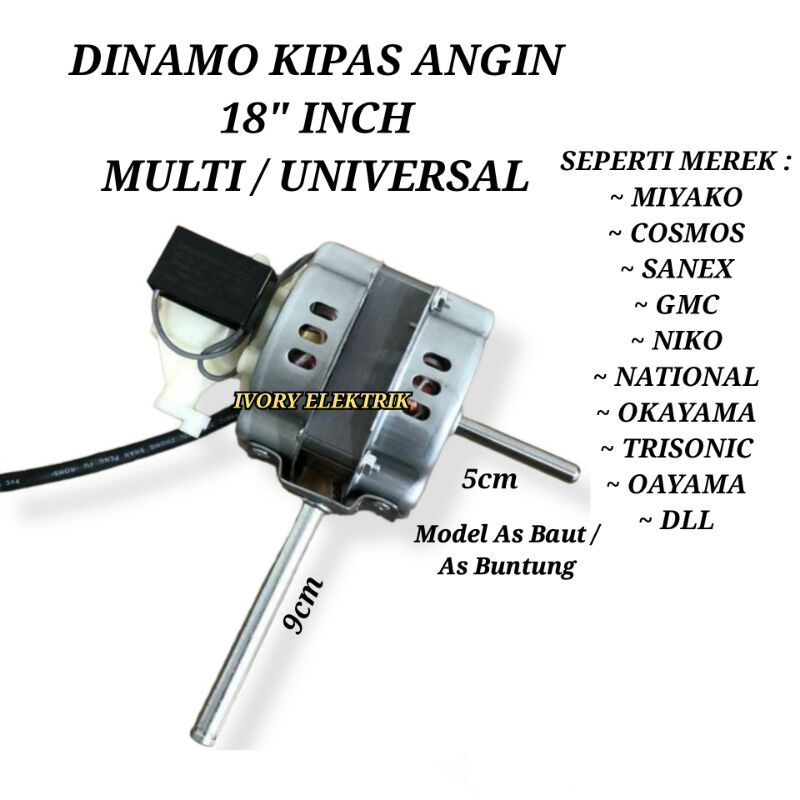 DINAMO MESIN KIPAS ANGIN 18" INCH MODEL AS BAUT/AS BUNTUNG MULTI UNIVERSAL SANEX GMC OKAYAMA DLL