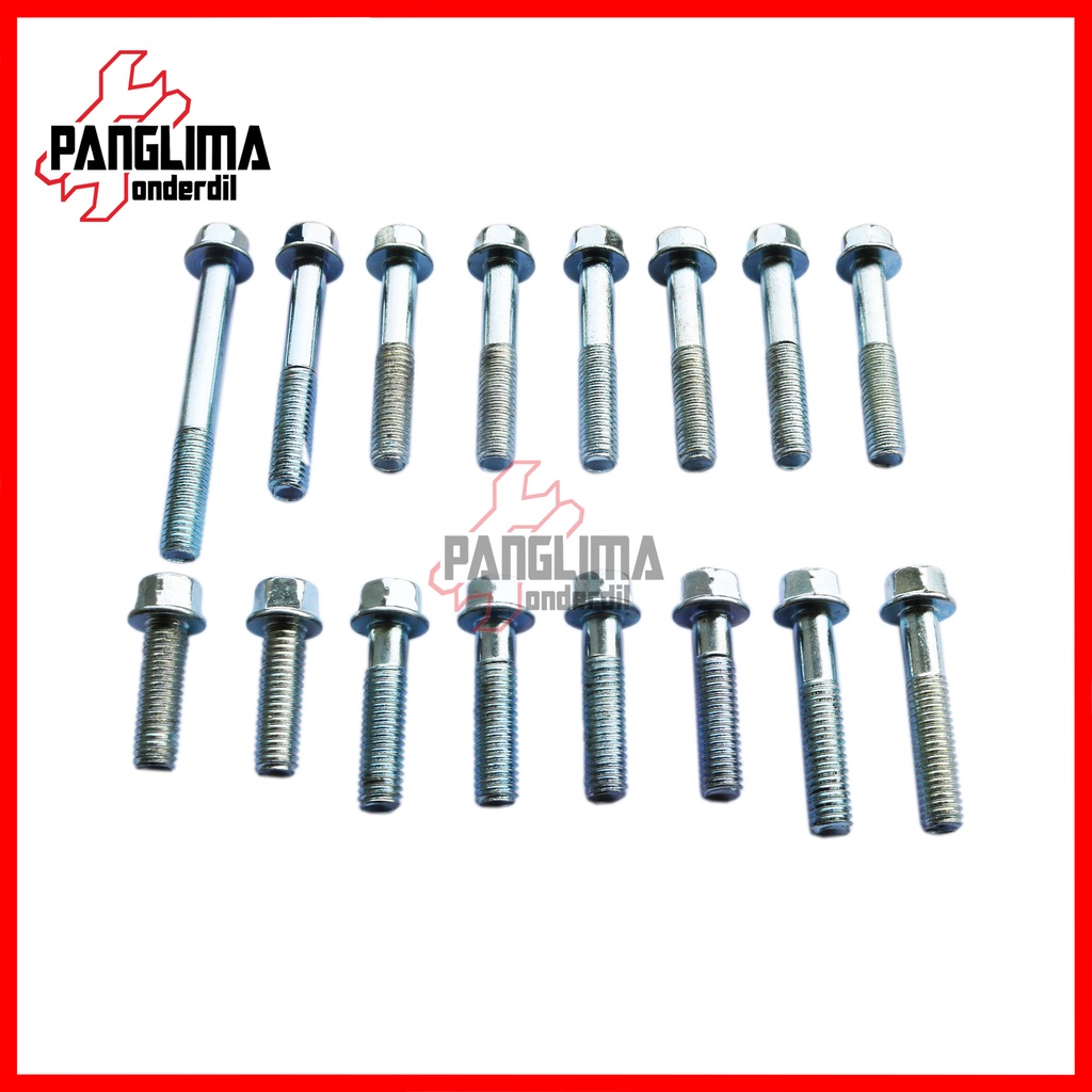 Baut Blok Mesin Kanan Kiri RX King Lama-Old  Kunci T 8  16 Pcs-Biji Block Mesin-Cover Crankcase-Krengkes-Crengkes-Crank-Kreng Case-Kes