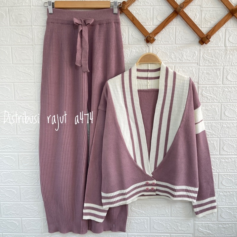 ONESET CARDY YOKOHAMA SETELAN CELANA KULOT RAJUT