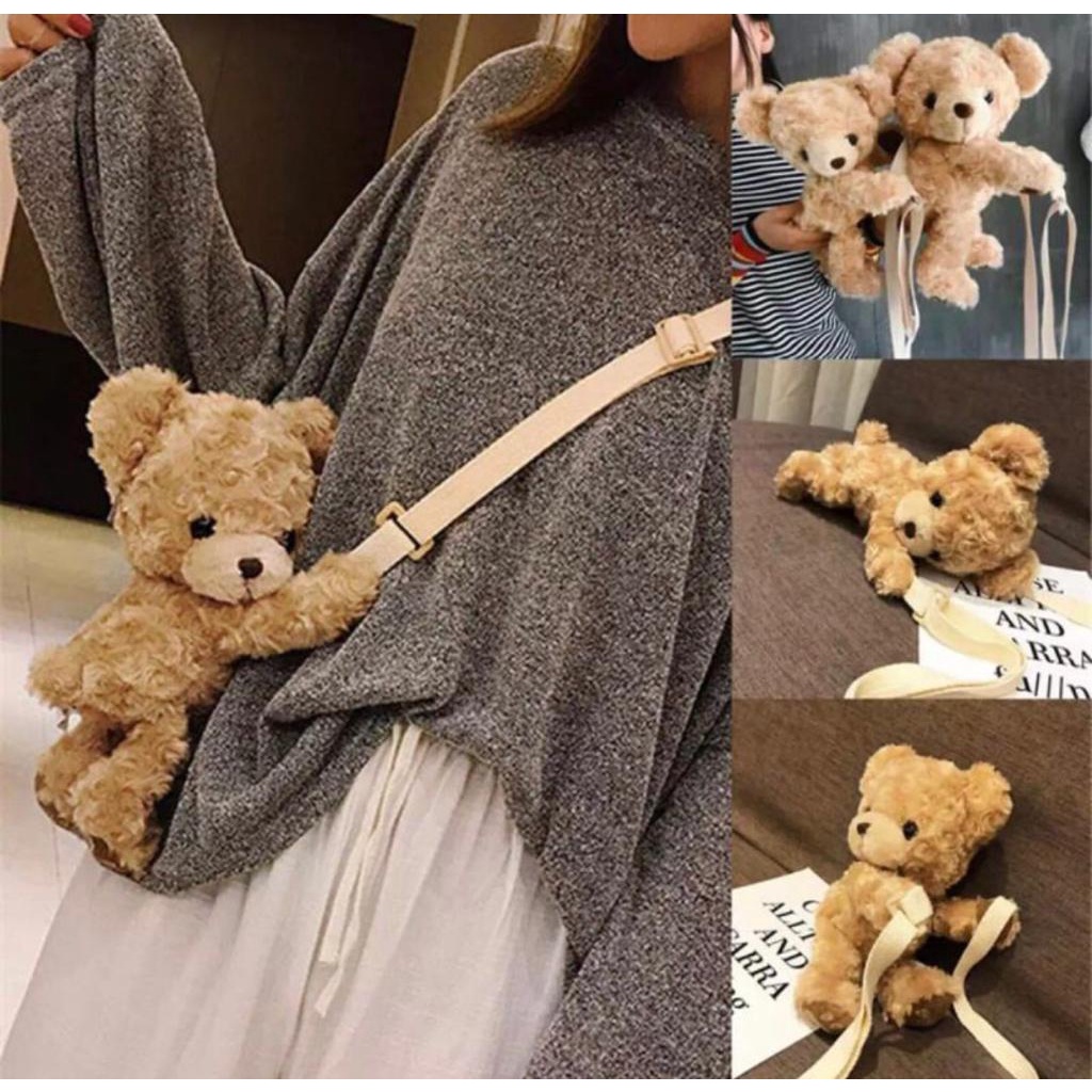Turun Harga Tas Merangkul Boneka Beruang   Tas selempang anak Masuk HP Bahan Bulu Keren Dan Termurah