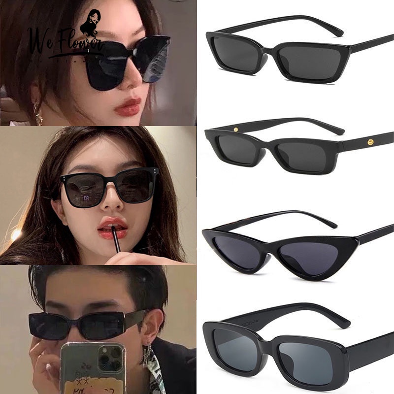 We Flower Kacamata Hitam Anti UV Model Mata Kucing Bentuk Persegi Gaya Retro Untuk Pria Dan Wanita