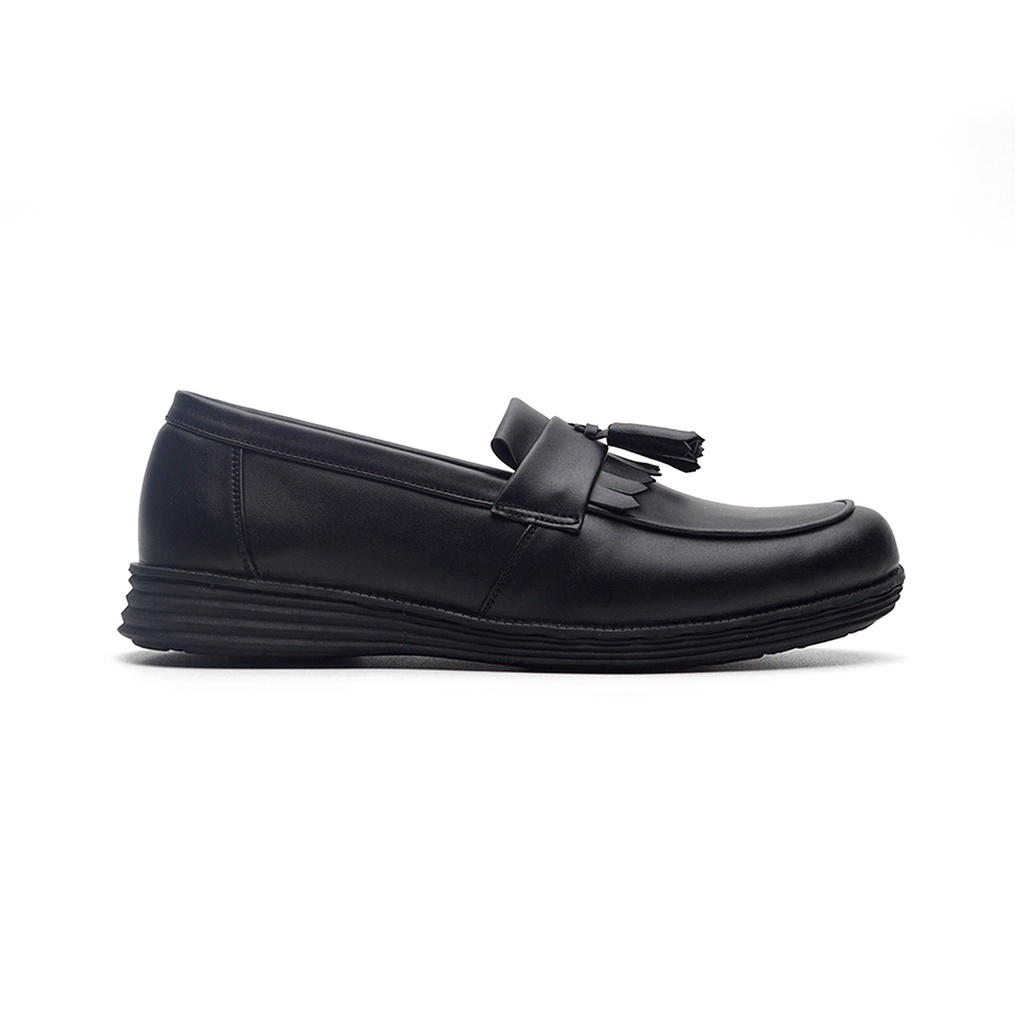 JARVIS BLACK ORIGINAL x RAN Sepatu Loafers Full Hitam Pria Slip On Formal Casual Kerja Kantor Slop Resmi Kantoran Pesta Wedding Kondangan Nikah Selop Jalan Santai Hangout Kuliah Penny Loafer Semi Kulit Premium Men Footwear Keren Terbaru Kekinian Branded