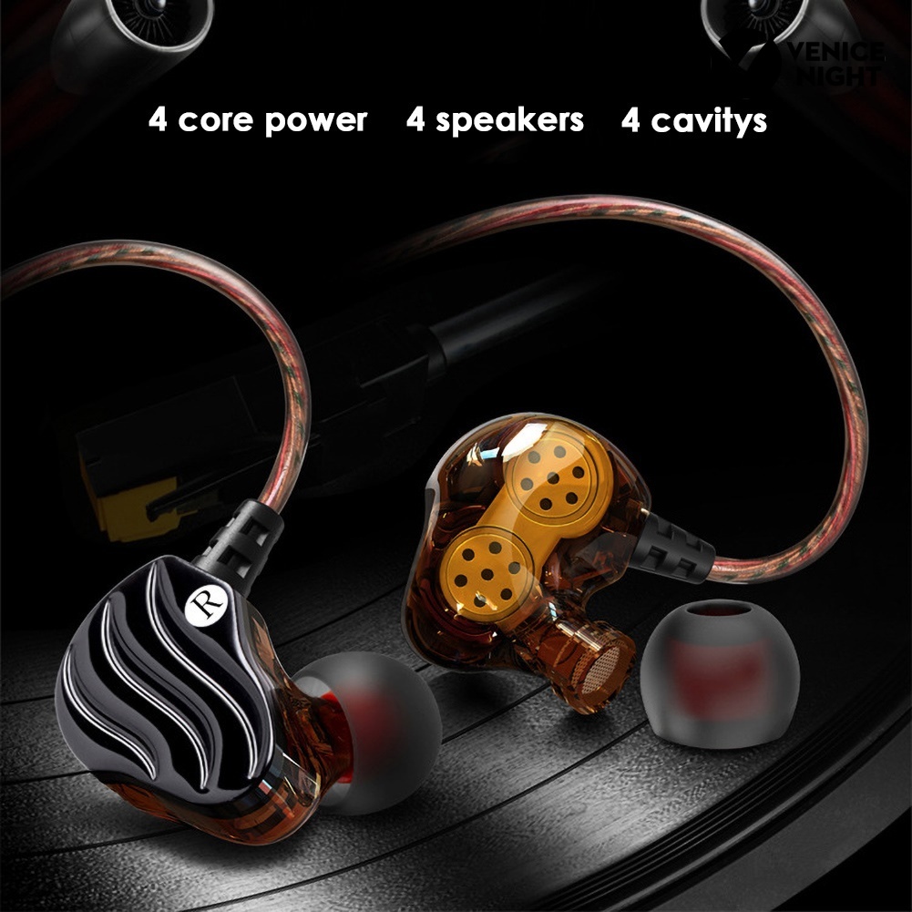 (VNEP) (Berkabel) Dual Moving Coil 4-unit In-ear HiFi Musik Earphone Olahraga Headset dengan Mic