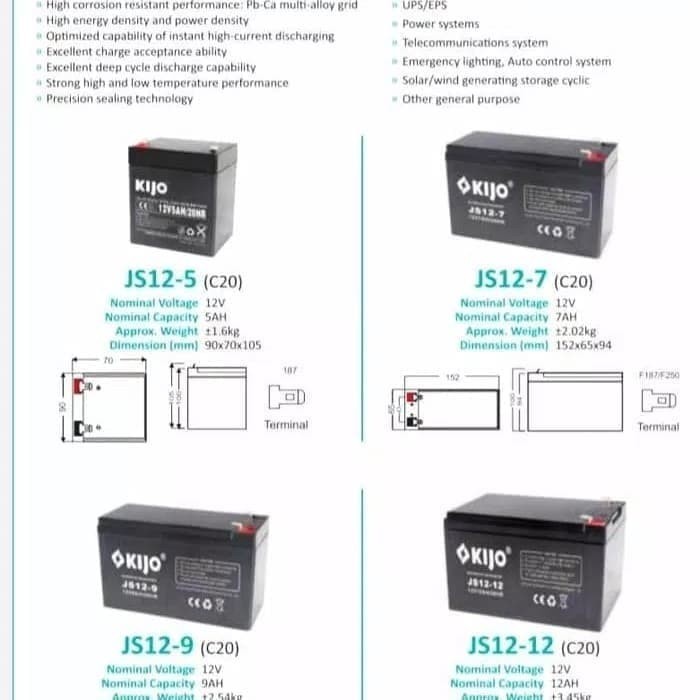 BATTERY KIJO untuk UPS APC / AKI KERING / BATERAI VRLA KIJO 12V 5AH