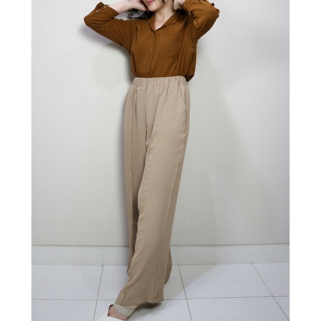 Kulot Bells Highwaist Bahan Crinkle Airflow Wanita Kekinian