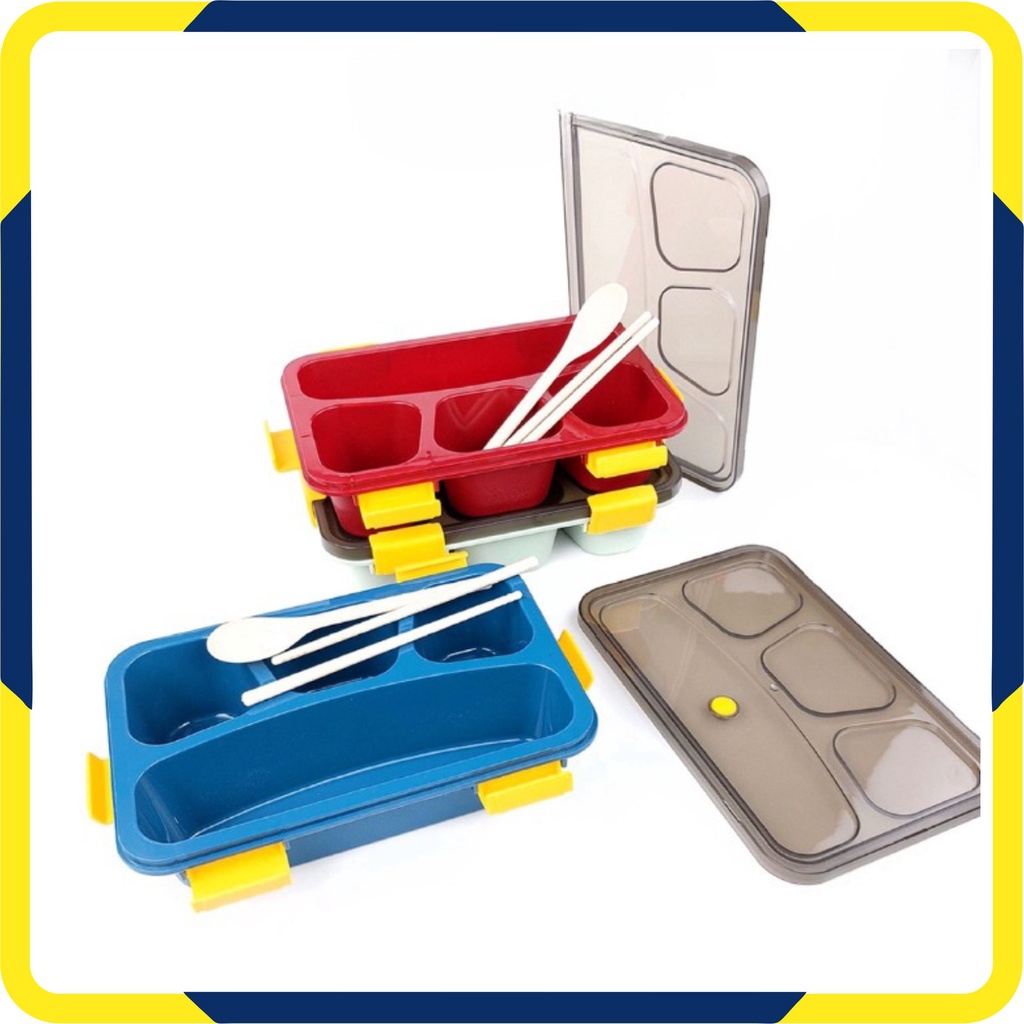 Murah Lebay GO-TB02-4 Lunch Box 4 Grid II Kotak Makan 4 Sekat Microwave Safe Anti Tumpah Anti Bocor