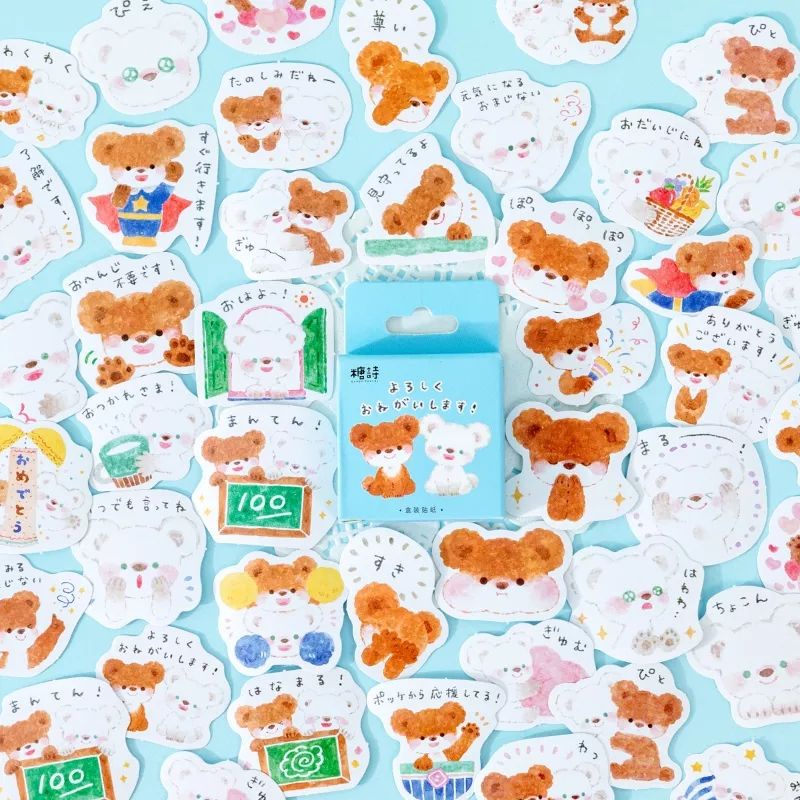 

45pcs Sticker Cute Cartoon Bear Stiker Beruang Journal Scrapbook DIY Diary Planner