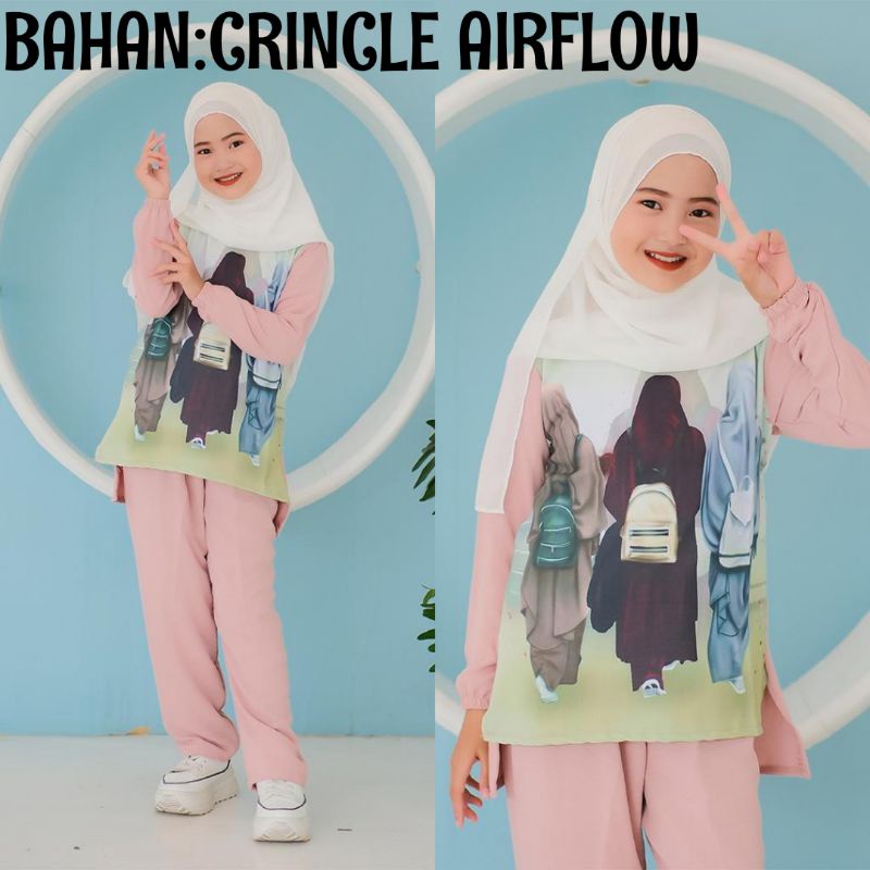USIA ANAK TANGGUNG+ONE SET ANAK VIRAL SLEBEW BAHAN KATUN CRINCLE/SETELAN ANAK OVERSIZE VIRAL CRINKLE