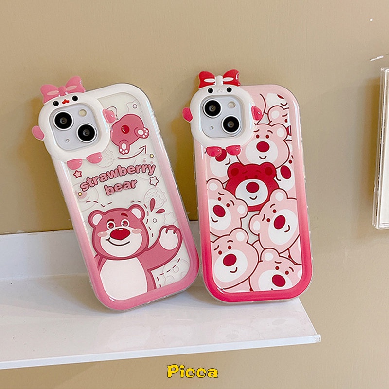 Casing Lensa 3D Bow-knot Monster Kecil Redmi A1 9 10 A1+9T 9A 9C NFC 10C 10A Note9 8 11 11Pro+10 11s 10 Pro Max Plus PO CO M3 X3 NFC Pro Mi 11Lite Kartun Sarung Strawberry Bear