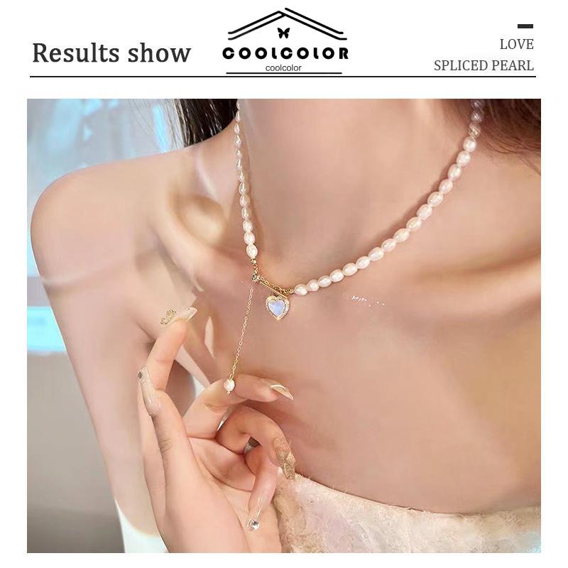 COD❤️Kalung Rantai Klavikula Ganda Liontin Hati Tulip Minyak Mutiara Gaya Korea Elegan Untuk Aksesoris Perhiasan- cl