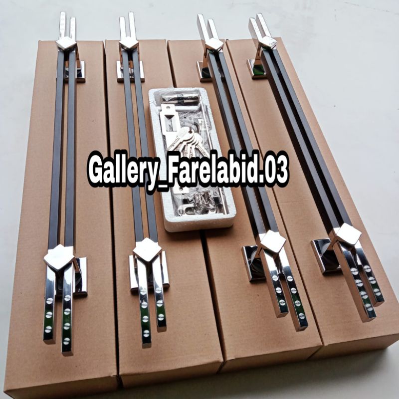 Handle Pintu Rumah Stainless Steel Grafir 60 Cm Full Set Body Kunci Gagang Pintu Rumah Modern 45 Cm Set Bodi Pelor Pegangan Pintu Kupu Tarung Tarikan Pintu Rumah Utama Minimalis