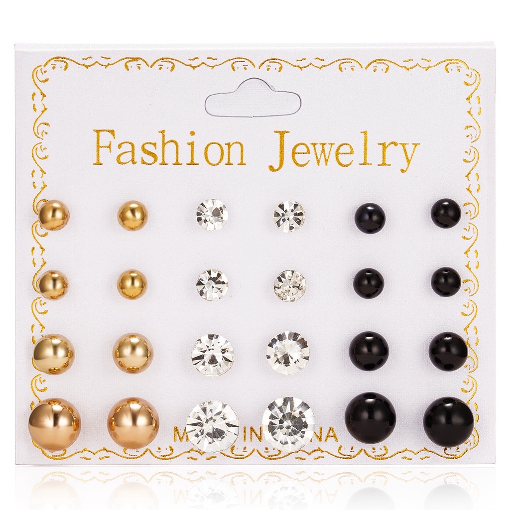 12 Pasang Anting Tusuk Desain Bunga Hias Zirconmutiara Untuk Wanita