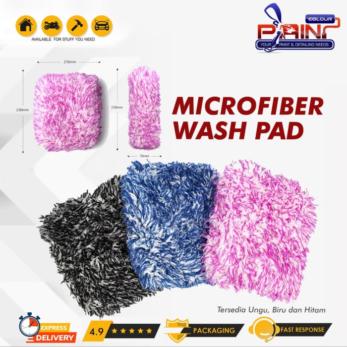 Microfiber Wash Pad Sponge Mitt Pad Spon Busa Cuci Shampoo Mobil