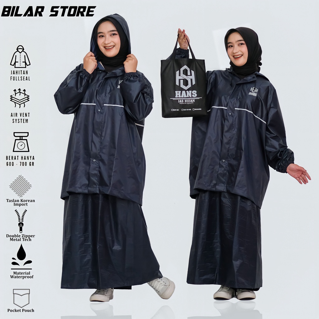 Jas Hujan RAINCOAT Setelan baju dan rok dewasa Teabal Lentur Kuat By HANS Original