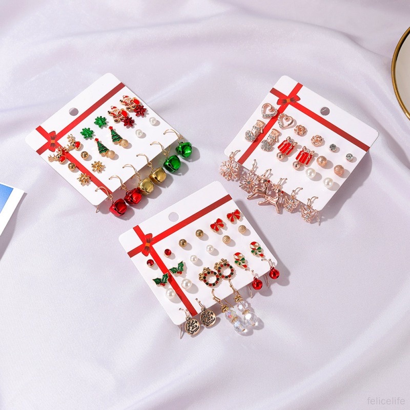 8pcs / Set Anting Tusuk Tema Natal Untuk Wanita