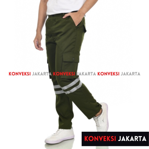 Celana Wearpack Safety K3 Proyek Tambang Pria Wanita - Celana Pakaian Seragam Werpak Kerja Bawahan Scotlite Lapangan Warna Hijau Army