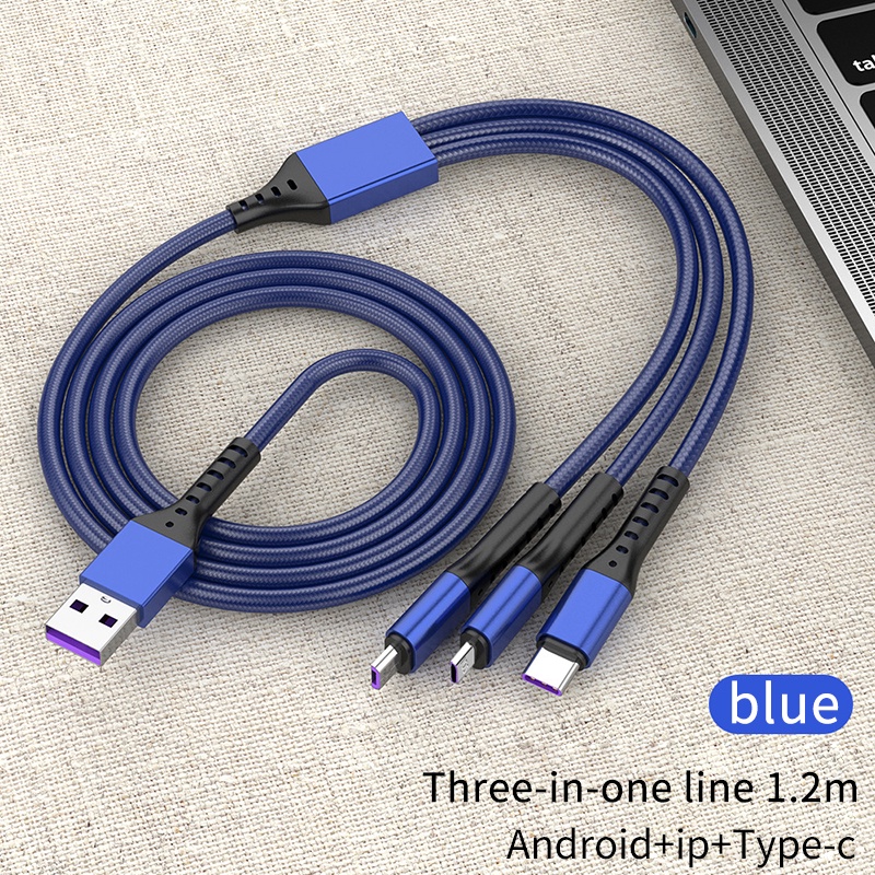 Actual 2022 terbaru 3in1 M300 pengisian cepat 6A 66W Micro + TypeC + for iphone 120cm mendukung pengisian cepat / pengisian cepat