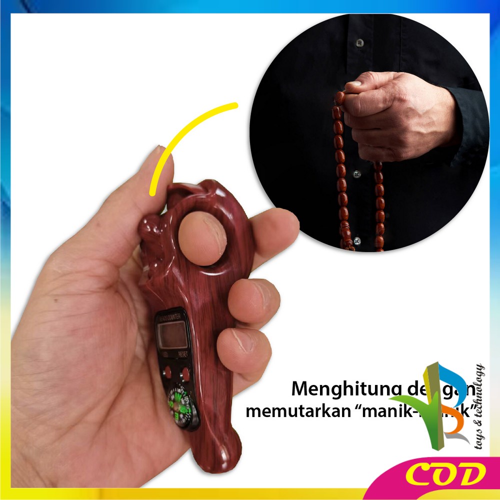 RB-C582 Tasbih Digital Motif Kayu Led + Kompas / Tasbih Kayu Alat Hitung Tahlil Finger Counter Compas / Muslim Tasbih