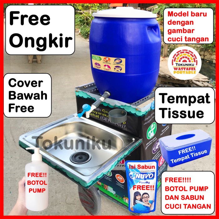 Wash Wastafel Portable Drum 60 L Tempat Cuci Tangan Portable Cuci Piring