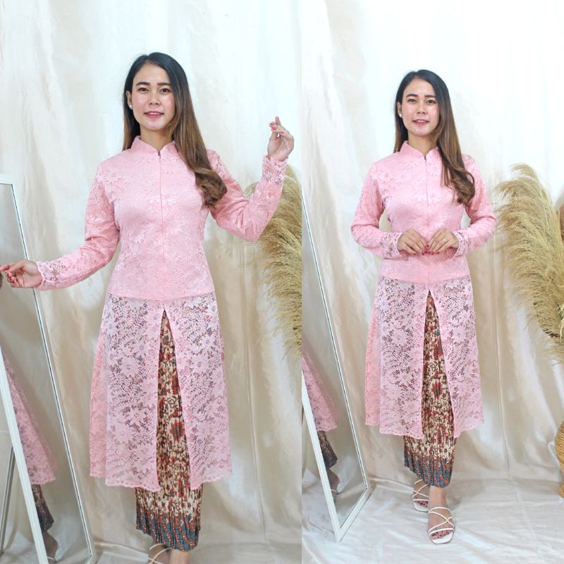 Jual Setelan Kebaya Tunik Shanghai Brokat Modern Encim Kartini Premium Murah Full Furing