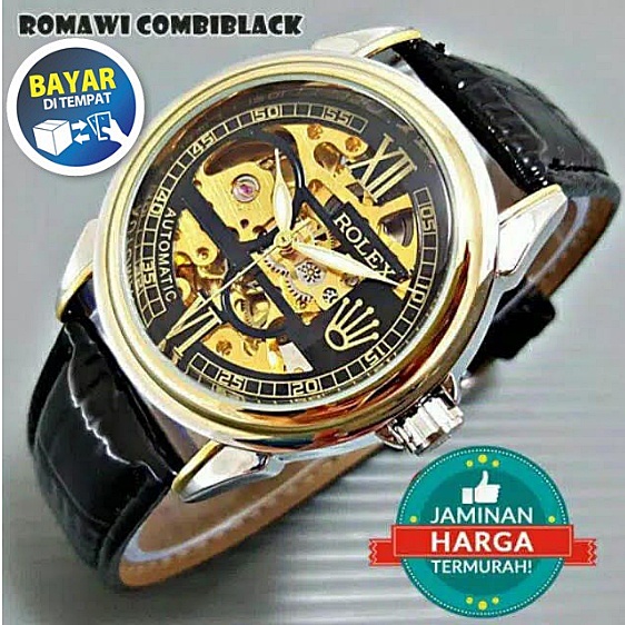 Original Rolex Automatic Kulit Skeleton Tanpa Baterai Jam Tangan Pria Otomatis Transparan Premium