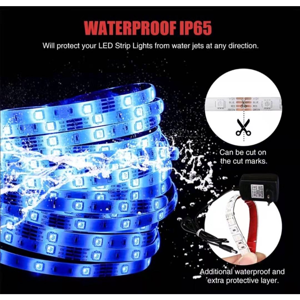 Lampu Led Strip RGB Warna Warni SUPER IP44 2835/5050 5m 10m Komplit Set Adaptor Remote  WATERPROOF