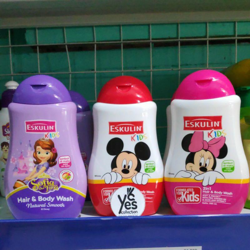 Eskulin kids 2in1 hair &amp; body wash 280 ml sabun dan shampoo cair mandi anak disney botol refill