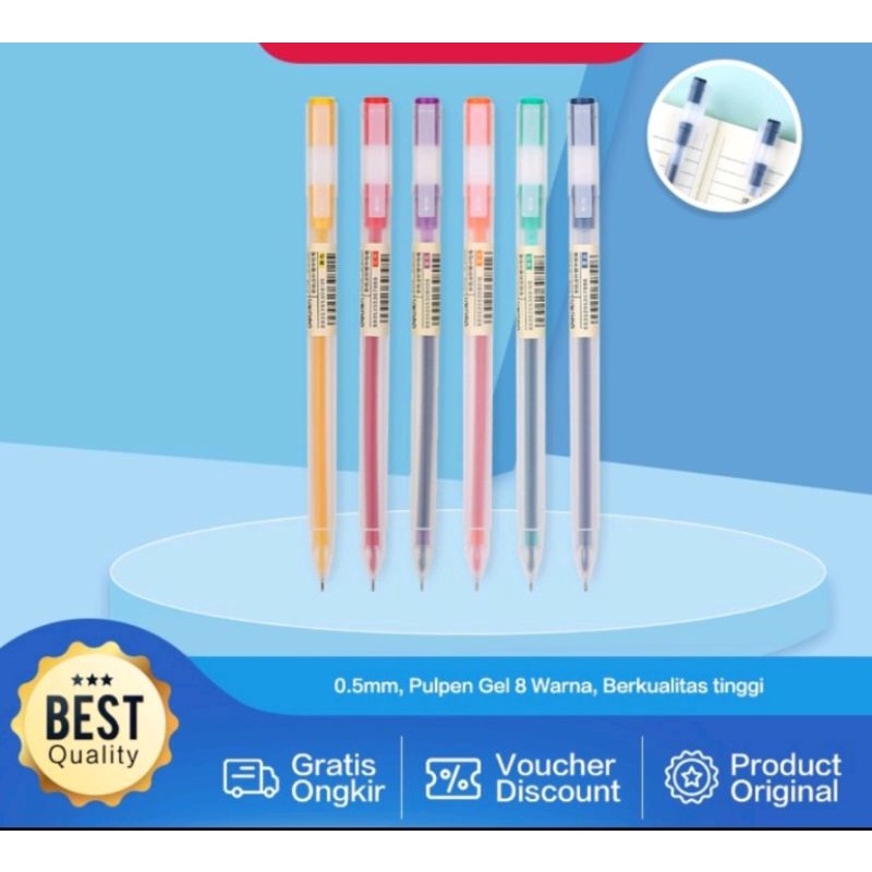 

Deli Color Gel Pulpen pen Gel 8 Warna Cerah Needle Tip 0.5mm Panjang Penulisan