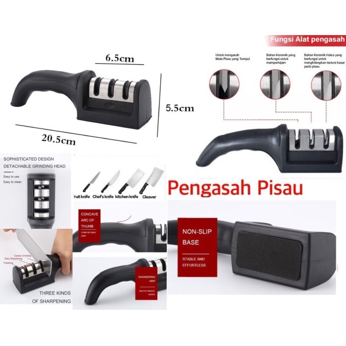 PENGASAH PISAU Asah Pisau 3 Garis Penajam Pisau Stainless Steel Anti Ribet