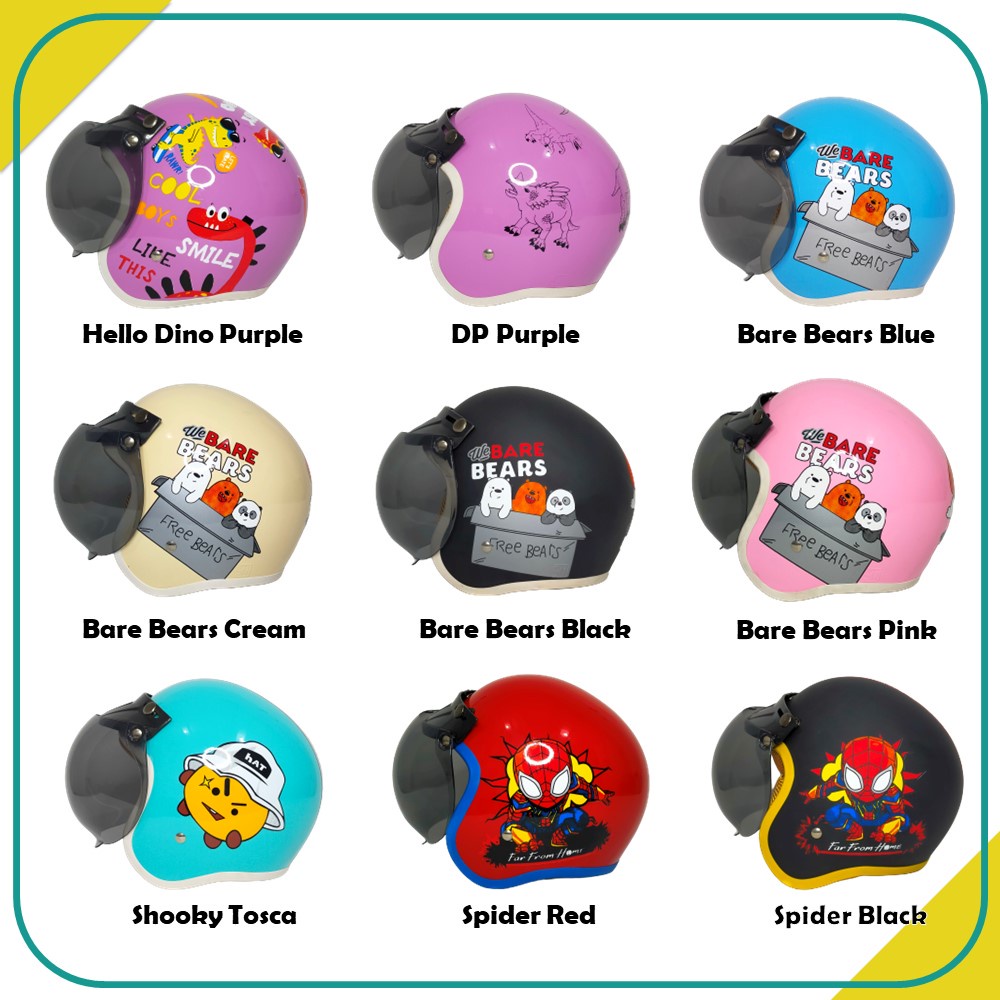 HELM BOGO RETRO LEONO FULL CAT ANAK MOTIF KARTUN LUCU DAN UNIK