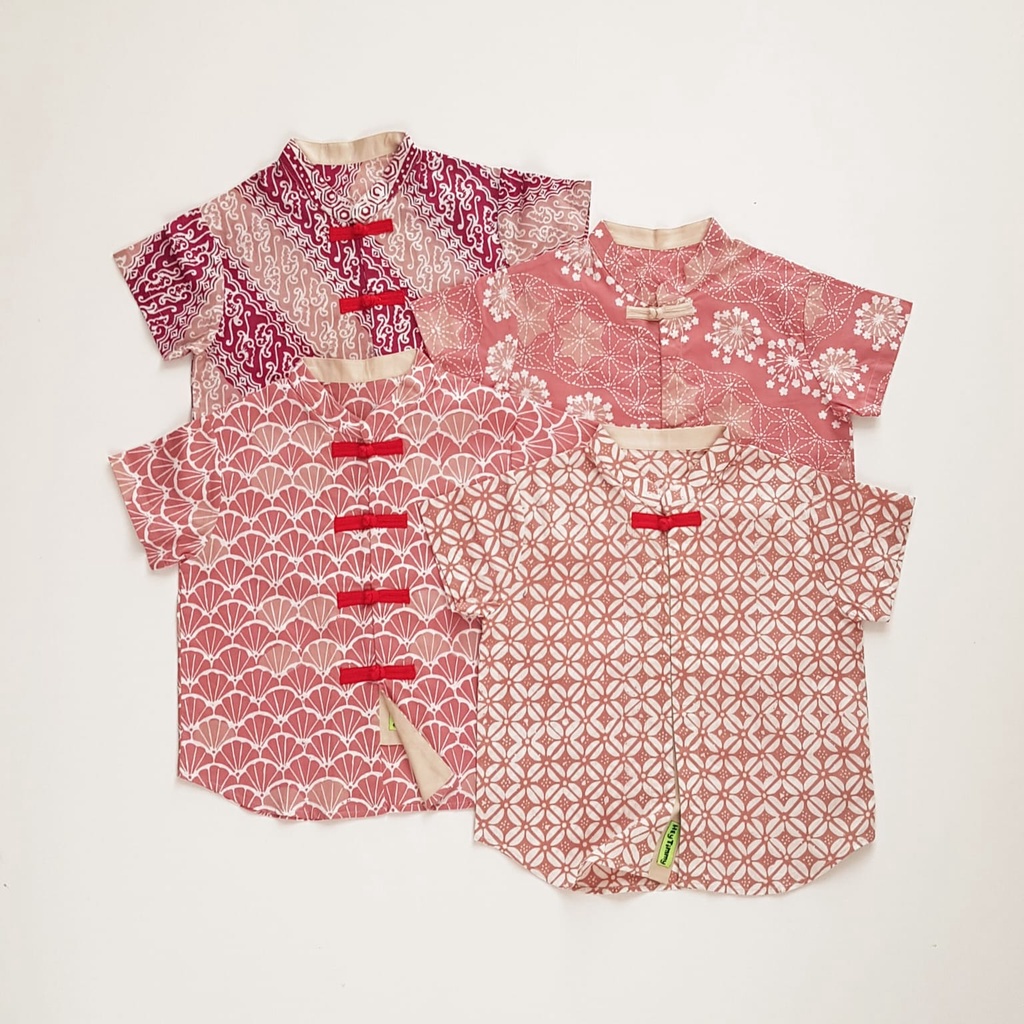 HEYTIMMY - Kemeja Cheongsam Batik Anak Laki Laki Lengan Pendek - Motif Cap Warna Pink