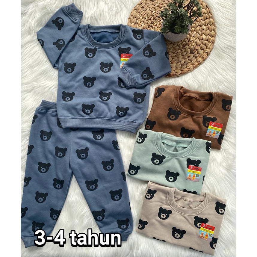 sweater bayi murah lucu motif kepala beruang setelan 3-18bulan