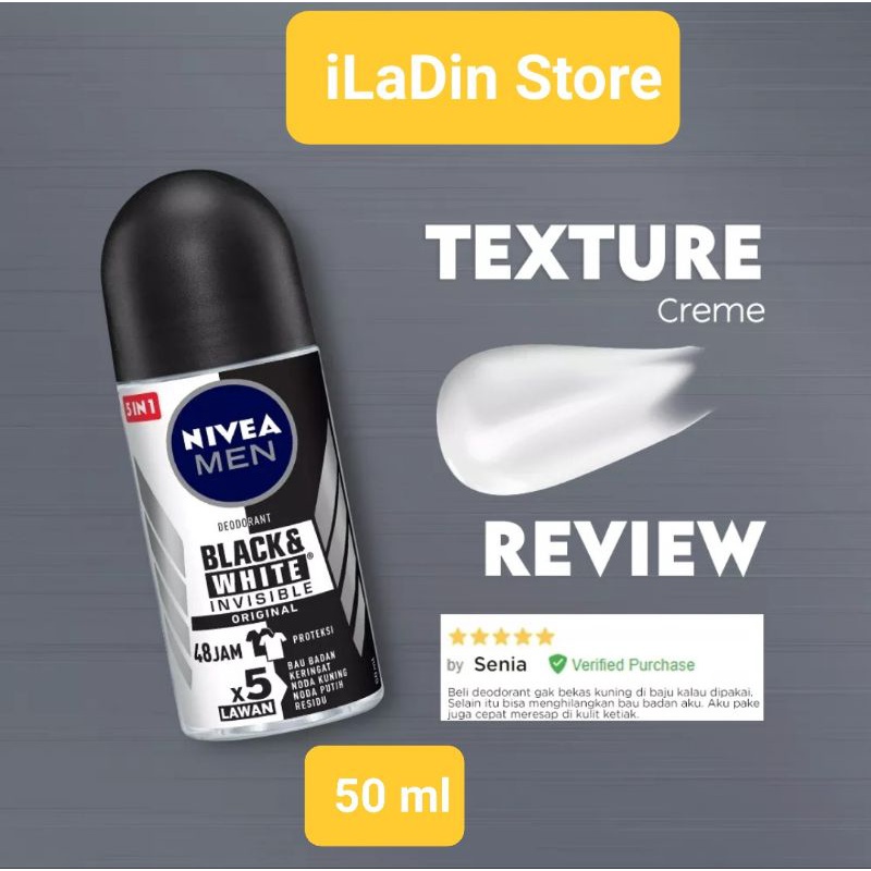 Nivea Men Deodorant Invisible Black &amp; White ORIGINAL Roll On 50 ml