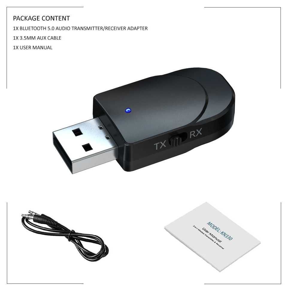 VIKEFON 2 in 1 USB Audio Bluetooth 5.0 Transmitter &amp; Receiver - KN330 - ELNK