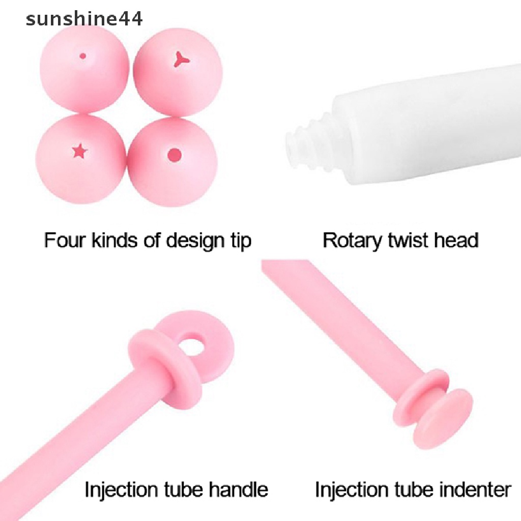 Sunshine 1Pc Pen Icing Piping 4 Kepala Bahan Silikon Untuk Dekorasi Kue