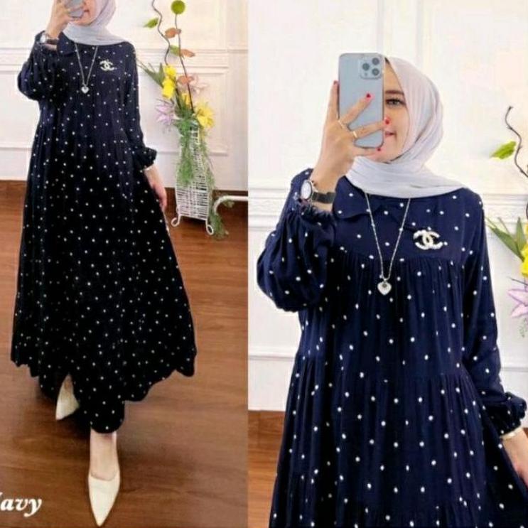 RESTOCK MIDI DRESS POLKADOT//MIDI DRES PREMIUM//MIDI DRESS MUSLIM//MIDI DRESS KOREA TERBARU # 864