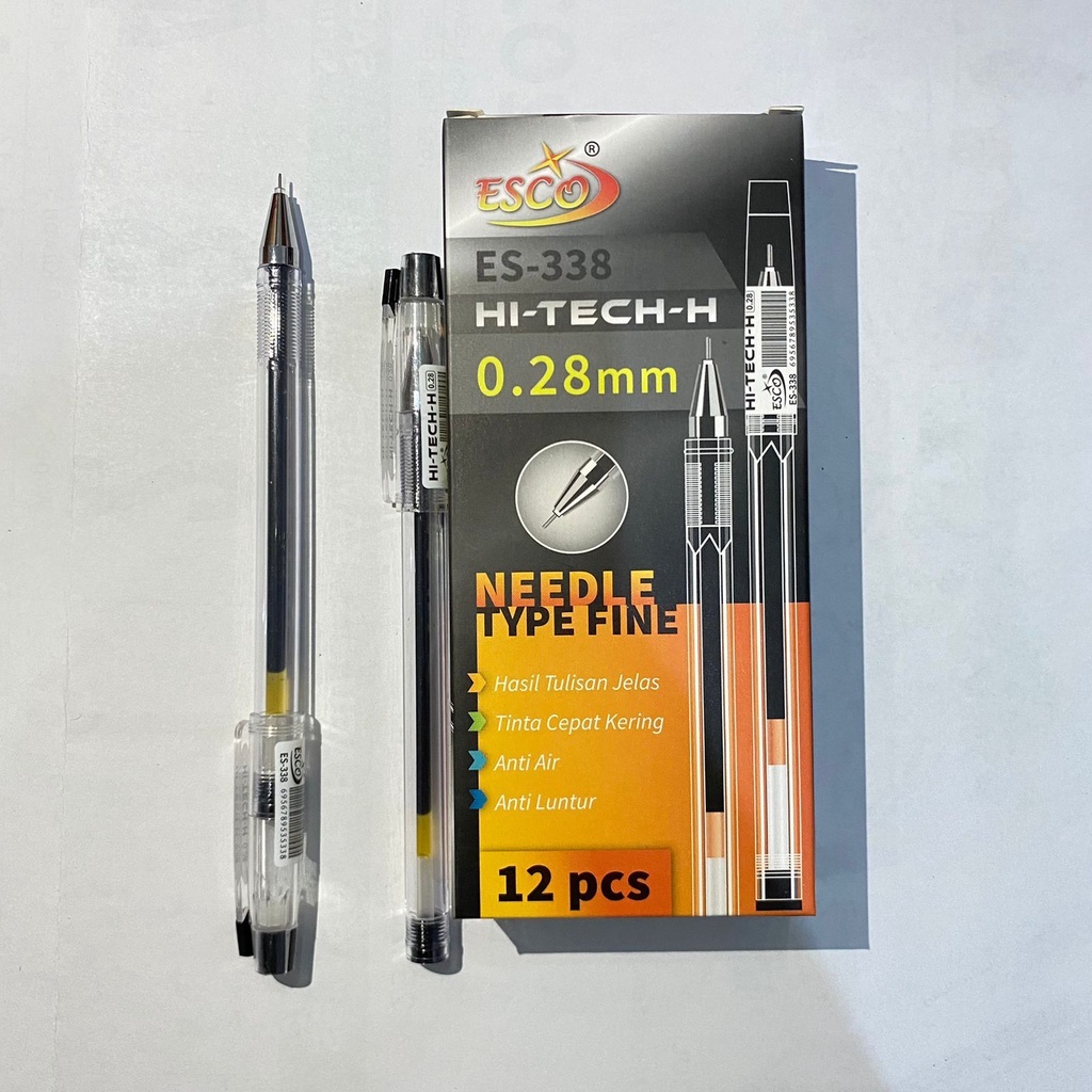 

Pulpen HI-TECH-H 0.28mm Esco (isi 1 Lusin) Tinta : Hitam / Biru